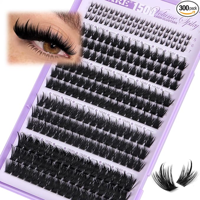 Manga Lash Clusters 150D Spikes Eyelash Clusters with Bottom Lashes 12-18MM Long Fairy Cluster Eyelash Extensions 300Pcs Wispy Individual Lashes Extensions DIY at Home by JIMIRE