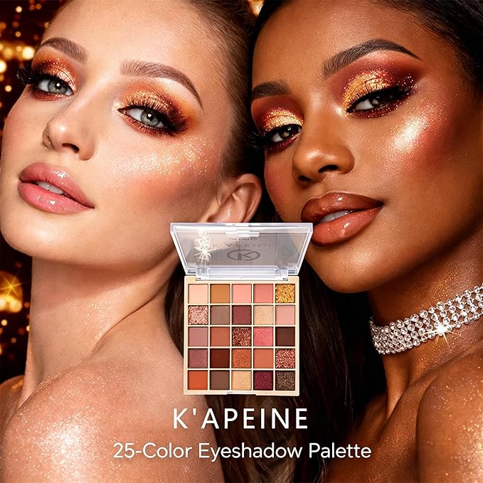 K'APEINE 25-Color Eyeshadow Palette, Warm Neutral Nude Pink & Brown Shades, Matte Shimmer & Glitter Finishes, Highly Pigmented, Blendable Long-Lasting, Soft Glam Day-to-Night Makeup