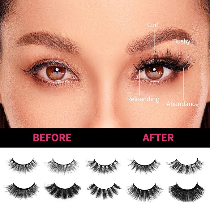 DYSILK Mink Lashes False Eyelashes - 30 Pairs 10 Styles Mixed Lashes Pack False Mink Eyelashes Wispy Fluffy Natural Look Eyelashes Long Lashes Soft Reusable