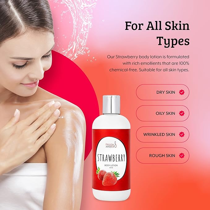Home Spa Gift 10oz Deep Moisturizing Fragrance Body Lotion & 8 oz. Fine Fragrance Body Mist Set Luxury Self-Care Combo for Women and Girls (Strawberry) – Mother's Day Gift for Mom