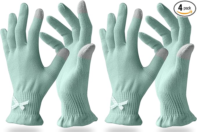 Evridwear Cotton Moisturizing Gloves Overnight Touchscreen for Dry Hands SPA Eczema Hand Care, Day and Night Moisturizing Sleeping Gloves (2 Pairs S/M, Feather Weight Mint Green)