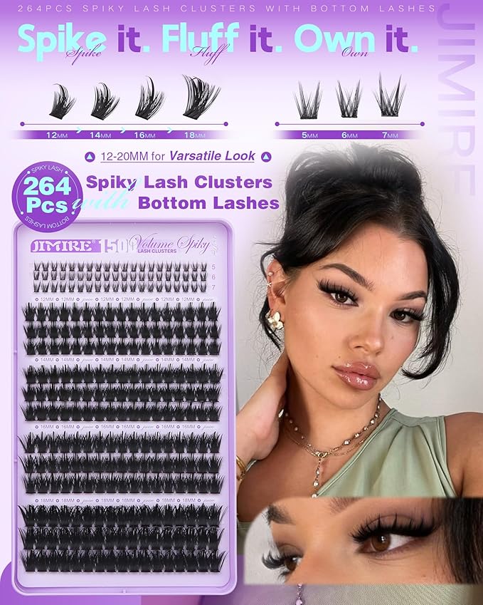 Manga Lash Clusters 150D Spikes Eyelash Clusters with Bottom Lashes 12-18MM Long Fairy Cluster Eyelash Extensions 300Pcs Wispy Individual Lashes Extensions DIY at Home by JIMIRE