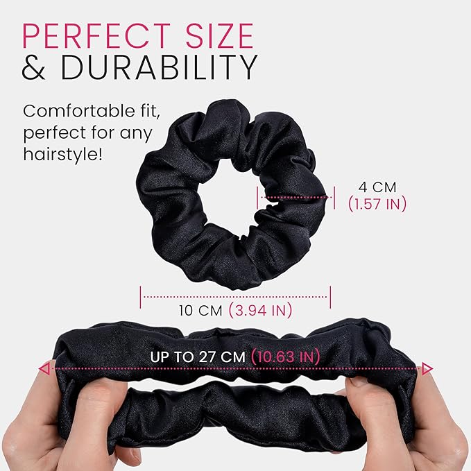 Wycare 100% Silk Scrunchies - Gentle on Hair Mulberry Silk Scrunchies for Women - Luxurious Sleep Ties for Women's Curly Hair (Set of 3 Black)