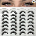 Natural Lashes Wispy 3D Short Cat Eye Fake Strip Lashes Pack 16mm D Curl Lash Strips Cateye False Eyelashes Natural Look