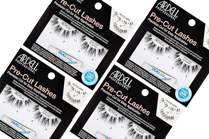 Ardell Wispies Pre-Cut False Lashes with Free Duo Eyelash Adhesive, Natural Strip Lashes for Glamour Look, 4 Pack