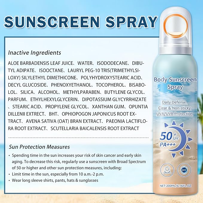 Mineral Sunscreen Spray SPF 50, Zinc Oxide Sunscreen Spray for Face & Body, Broad-Spectrum UVA/UVB Protection Sunscreen Mist Lightweight, Water-Resistant, Non-Greasy, 6.76 Fl Oz