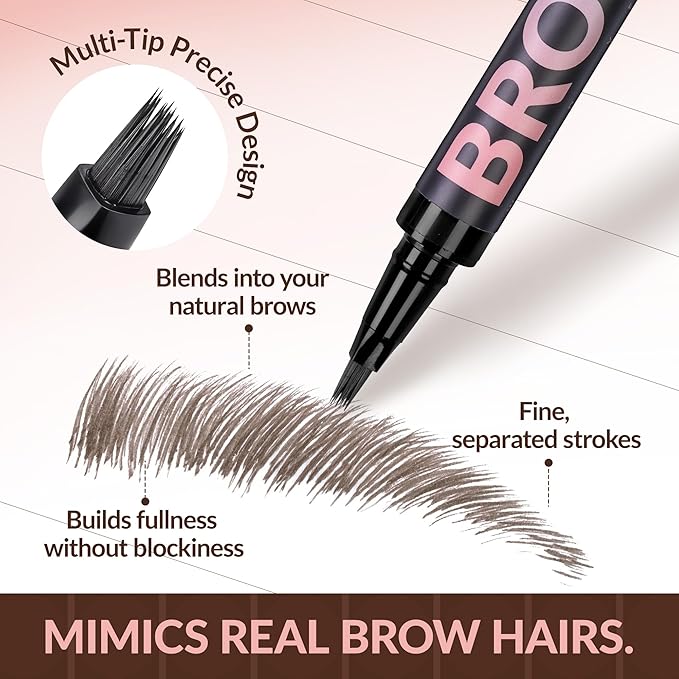 BEPHOLAN 4D Liquid Eyebrow Pen, Precise Brush-Tip, Hair-Like, Waterproof Long Lasting Natural Fuller Brows (Dark Brown)