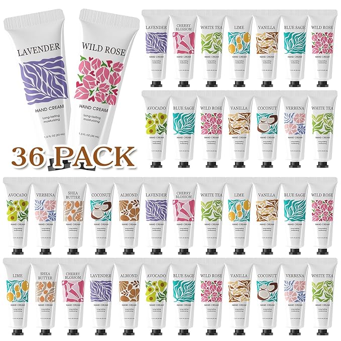 BODY & EARTH # LOVE 36 Pack Hand Cream Gift Set, Travel Size Hand Cream Bulk Gifts for Women Mothers Day Gifts Bulk for Mom, Mini Moisturizing Scented Hand Lotion for Dry Cracked Hands