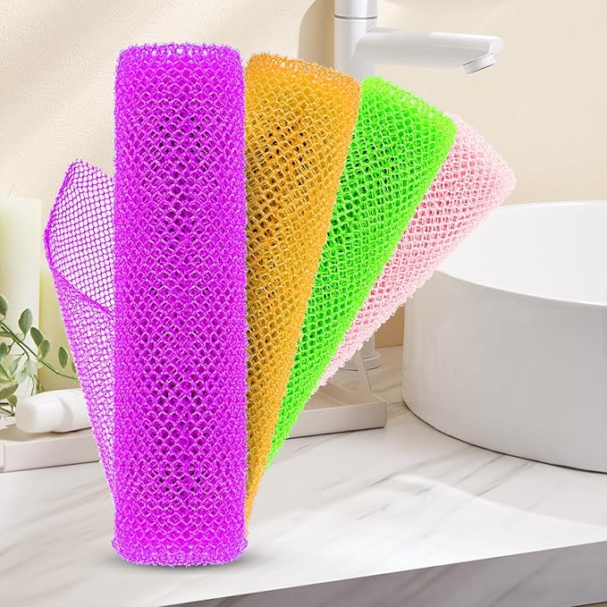 African Net Sponge for Deep Exfoliation – African Net Sponge Authentic, Exfoliating Washcloth, Long-Lasting African Exfoliating Net for Smooth Skin & Cleansing(Purple, Pink, Green, Orange)
