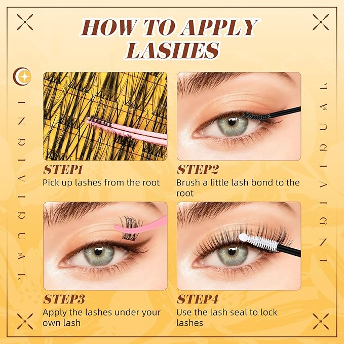 QUEWEL Lash Clusters Kit, 144PCS Natural Lash Custers with Lash Bond and Seal, C Curl Wispy Cluster Lashes Natural Look with Thin Band Easy to use for Beginners (DJ-FD-A）