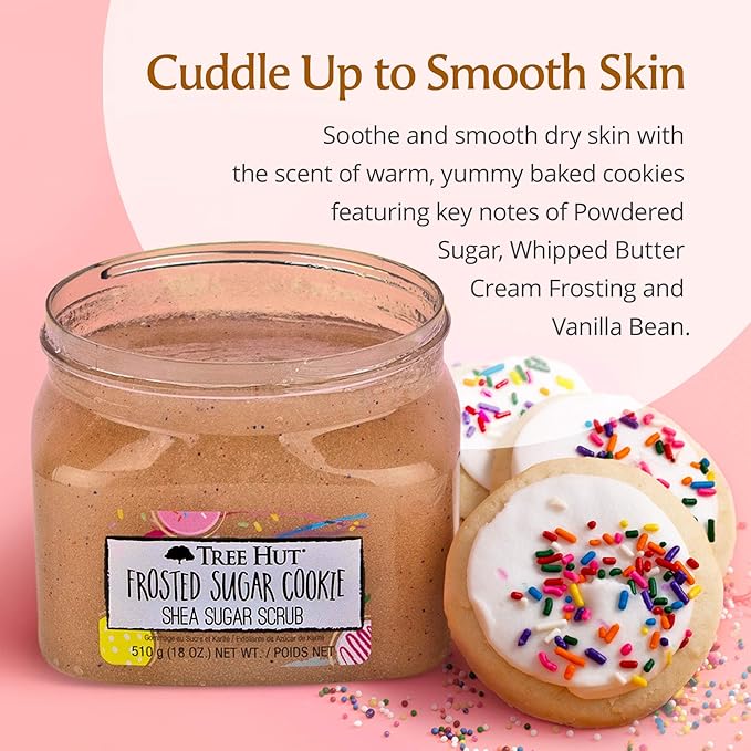 Tree Hut Frosted Sugar Cookie Shea Sugar Scrub | Exfoliating Scrub Removes Dry Skin for a Soft & Natural Glow | Limited Edition | Vegan, Free of Parabens, Formaldehyde Donors, & Sulfates | 18 fl oz.