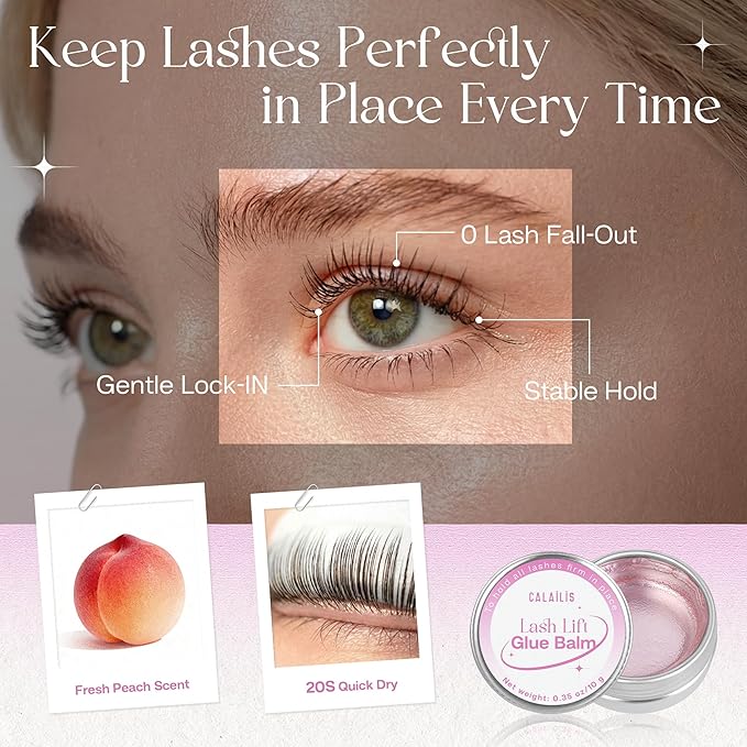 CALAILIS Lash Lift Glue Balm, Lash Lift Adhesive Strong Sticky for Perfect Eyelash Perm & Brow Lamination, Fruit Flavor Eyelash & Eyebrow Glue Balm (Peach, 5g)