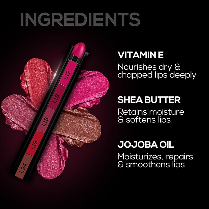 RENEE FAB 5 Glossy 5 in 1 Lipstick 7.5 Gm - Five Shades in One - Moisturizing & Nourishing, Long Lasting, Glossy Finish - Intense Color Payoff - Compact, Glides Smoothly with One-Stroke Application