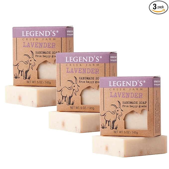 Legend's Creek Farm Goat Milk Soap - Cleansing Moisturizing Bar for Hands and Body - 5 Oz Creamy Lather, Nourishing, Gentle Natural Soap for Sensitive Skin, Handmade in USA (Lavender, Pack of 3)