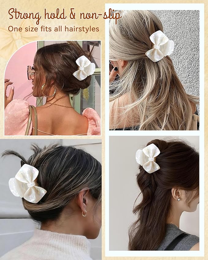 ACECHA Cute Bow Claw Clip - 3.1 Inch Sparkly Hair Claw Clips for Women, Non-slip Hairclips for Thin and Thick, Elegant Hair Accessories for Wedding Prom Party (White)