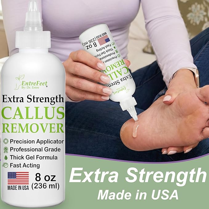 Callus Remover Gel & Double-Sided Foot File: 8 oz Extra Strength Callus Remover for Feet, Foot Callus Remover Care, Pedicure Tools Supplies, Spa Kit, Dead Skin Scrubber