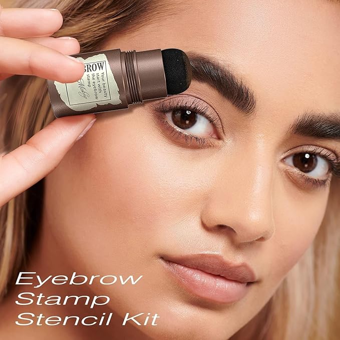 Eyebrow Stamp Stencil Kit - Eyebrow Powder with Brush Long-Lasting & Waterproof Brow Shaping Kit with 24 Reusable Thin & Thick Eyebrow Stencils for Natural Eyebrow Color (Medium Brown)