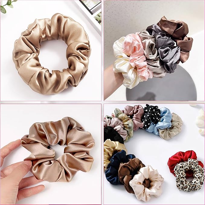 SALE!! 100% Pure Mulberry Silk Scrunchies - 16 Momme Satin Hair Ties for Women, Girls with Curly, Thick or Thin Hair (1, 03 apricot)
