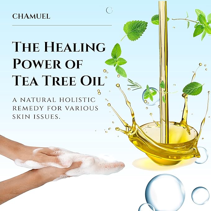 Chamuel Tea Tree Antibacterial Body Wash with Peppermint & Eucalyptus Oil - Natural Daily Shower Gel for Itchy Skin, Body Odor & Foot Care for Men & Women, Non-GMO (11.8oz)