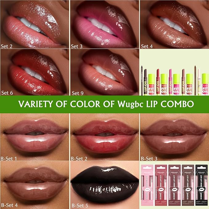 Dark Brown Lip Liner and Lip Gloss Set, Lip Combo Moisturizing Lip Balm Oil Plumping Lips Pencil Lightweight Non Sticky Tinted Lip Click Balm Liquid Lipstick Makeup for Women