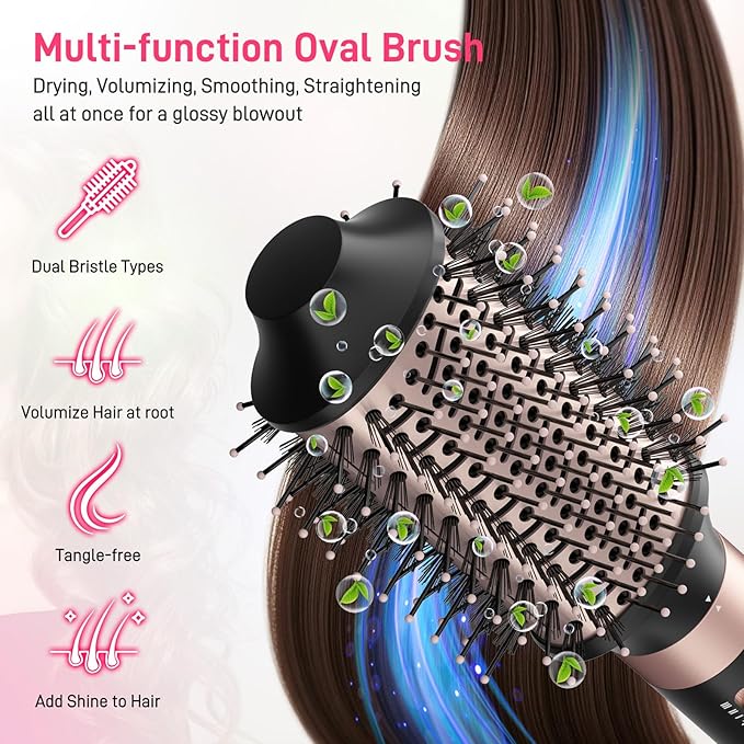 MESCOMB Dual Voltage Hot Air Styler Wrap - 5 in 1 Hair Dryer Brush,Multi Hair Styler, with Fast Drying Blow Dryer, Styling, Straightening & Volumizing-Gift for Women (Black + Pink)