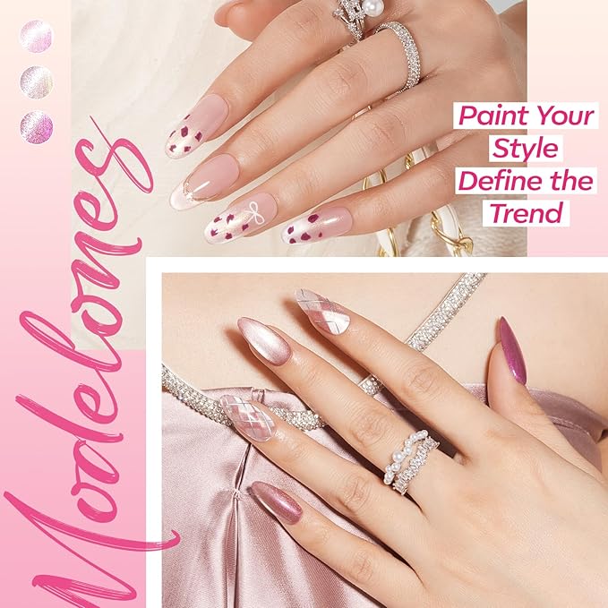Modelones Cat Eye Gel Nail Polish Set, 6 Colors Summer Neutral Nude Pink Pearlescent Glassy 9D Cateye Glitter Gel Polish kit All Skin Tones with Magnet Soak Off LED Nail Art Starter Kit DIY Salon Gift