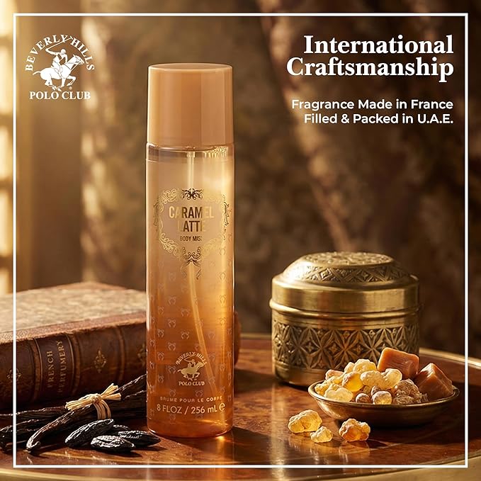 Beverly Hills Polo Club Caramel Latte Body Mist for Women - Indulgent Gourmand Fragrance Spray - Long-Lasting Sweet Scent - 236ml (8 fl oz)