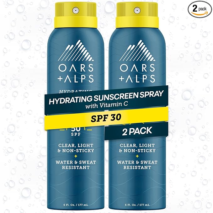 Oars + Alps SPF 30 Face & Body Broad Spectrum Sunscreen Spray | Fast-Absorbing, Lightweight, Non-Greasy, Hawaii Reef Act 104 Compliant, Water-Resistant, Octinoxate + Oxybenzone Free, 6 Oz, 2 Pack