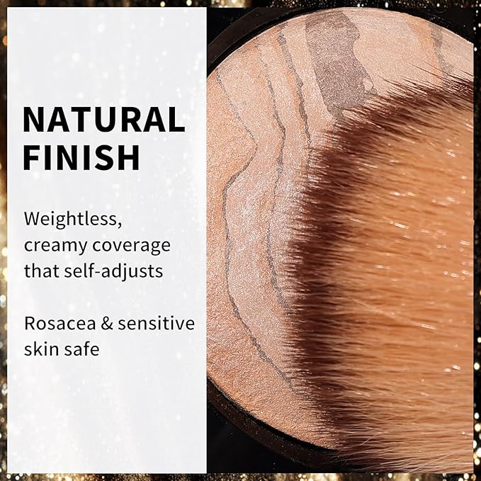 KIMUSE Baked Foundation - Brighten Color Correcting Powder Foundation with Retractable Kabuki Brush Makeup Set for Mature Skin, Buildable Coverage, Radiant Natural Finish