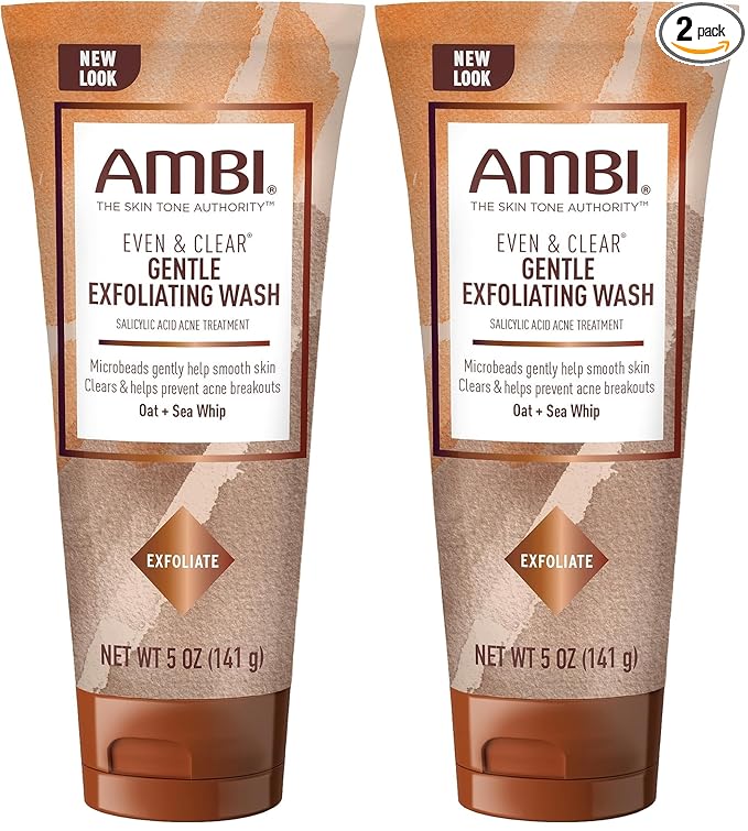 Ambi Even & Clear Gentle Exfoliating Wash with Oat and Sea Whip,Salicylic Acid Acne Treatment,Helps Clear & Prevent Breakouts,Exfoliates to Help Smooth Skin Tone-& Texture,5 Ounce,(Pack of 2)