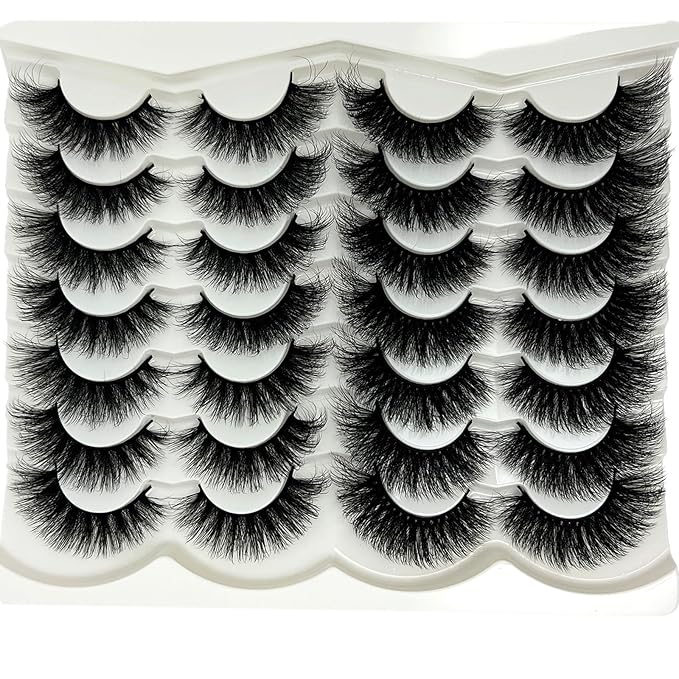 Mink Lashes Fluffy Cat Eye Eyelashes Pack, Soft Wispy Faux Mink False Eyelashes Natural Look, 20mm Long Dramatic Strip Lashes 2 Styles