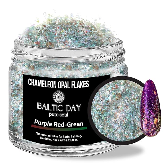 BALTIC DAY Chameleon Opal Flakes [Purple-Red/Green] – Color Shift Mica Pigment Powder for Epoxy Resin, Tumblers, Nail Art, Eyeshadow, Makeup, Molds, and More – Chrome Color Shift Powder