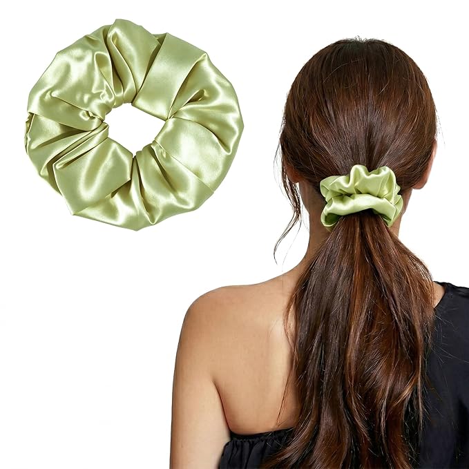 ZLYC 100% Mulberry Silk Hair Tie Scrunchie 19 Momme Gentle Creaseless Dent-Free Ponytail Holder for Women, 6cm Solid Sage Green