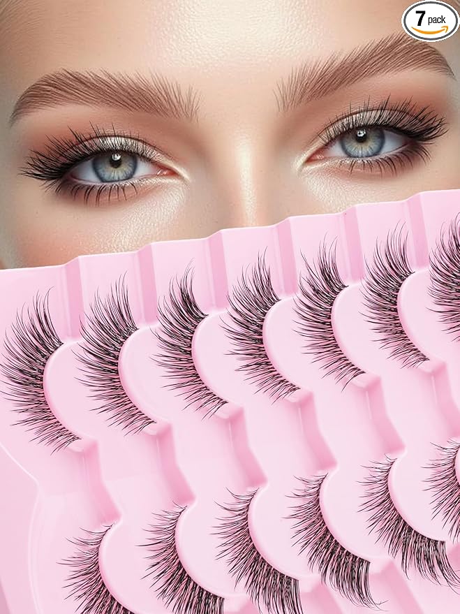 Lashes Cat Eye 16MM Foxy Eyelashes Wispy Lash Strips C Curl Natural Lashes Fake Eyelashes with 0.03MM Ultra Thin Band Siligli Fox Eyelash 7 Pair
