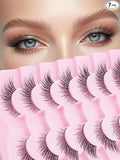 Lashes Cat Eye 16MM Foxy Eyelashes Wispy Lash Strips C Curl Natural Lashes Fake Eyelashes with 0.03MM Ultra Thin Band Siligli Fox Eyelash 7 Pair