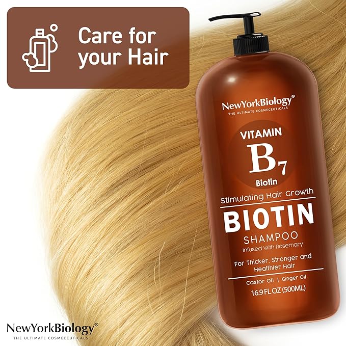 New York Biology Biotin Shampoo for Growth and Thinning Hair - Thickening Formula for Loss Treatment - For Men & Women - Anti Dandruff - 16.9 fl Oz