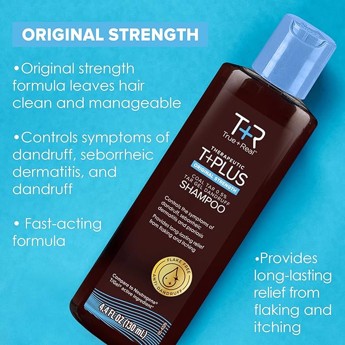 True+Real Coal Tar Therapeutic Plus Tar Gel Anti-Dandruff Shampoo Original Strength 0.5% Coal Tar, 4.4 Fl Oz