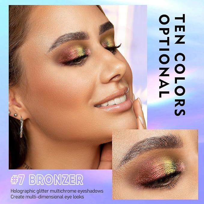 MAKI YIKA 3Pc Glitter Eyeshadow Liquid Multichrome Eyeshadows Long Lasting, Metallic Chameleon Eye Shadow Smudgeproof Holographic Eye Topper Glitters (#1+6+7)