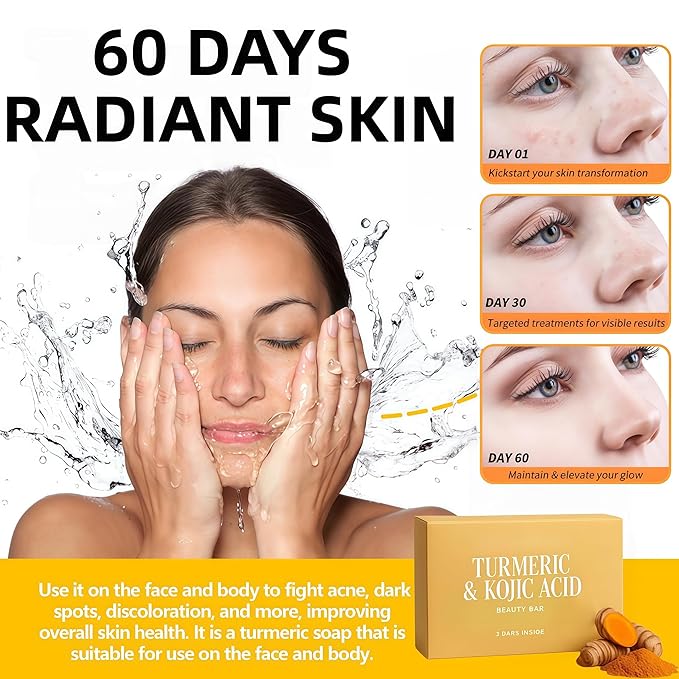 korabalm Turmeric Soap and Kojic Acid Dark Spot Remover Soap, 2PCS Brightening Face & Body Wash w/VC, Hyaluronic Acid & Shea Butter, Even Tone Skin Cleanser for Hyperpigmentation