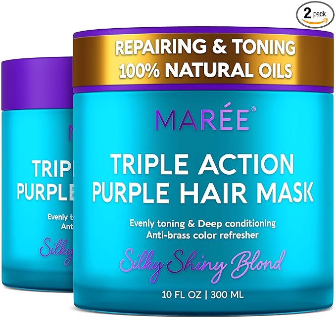 MAREE Deep Conditioning Purple Hair Mask for Blonde Hair 2 PACK – Purple Toner for Brassy, Bleached, Silver, or Color Treated Hair – Keratin Hair Treatment – Matizador Para Cabello Rubio