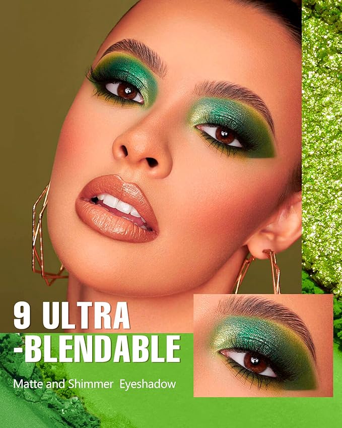 MAKI YIKA Green Eyeshadow Palette Green Eye Shadow for Women Long Lasting Makeup Pigmented & Ultra Blendable Matte Eyeshadows, 9Green