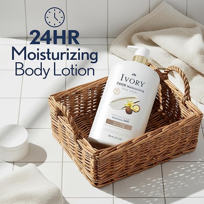 Ivory Hand & Body Lotion + Body Wash Bundle, Oatmilk Scent, 24hr Moisturizing & Nourishing Hydration, Repairs and Soothes Extra Dry & Itchy Skin, Made with Shea Butter Blend, 27 fl oz (Pack of 2)