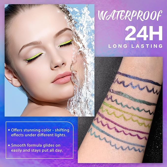 SUSIKEKI Chameleon Metallic Duochrome Liquid Eyeliner, Color Shifting Shimmery Eye Liner, Duo-color Waterproof Long Lasting Glitter Eye Makeup Pen Eyeliners (Lost Forest)