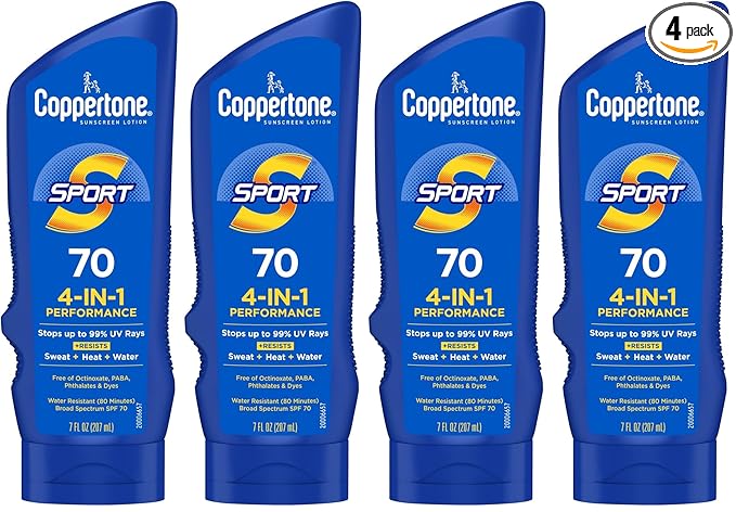 Coppertone Sport Sunscreen Lotion,Broad Spectrum SPF 70 Sunscreen Multi Pack,7 Fl Oz,(Pack of 4)
