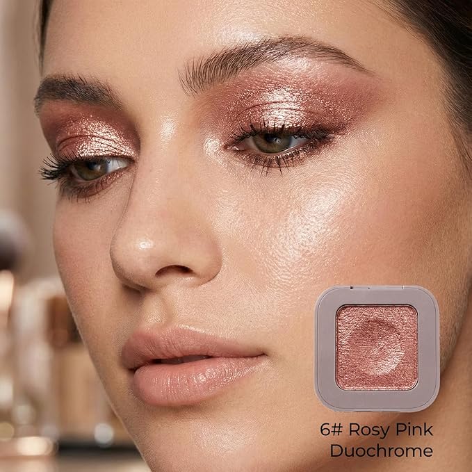 Duochrome Glitter Eyeshadow, Ultra-Fine Color Shifting Metallic Shimmer, High Pigment Holographic Single Eye Makeup, Long Lasting & Buildable Eye Shadow (#6 Rose Gold Pink)