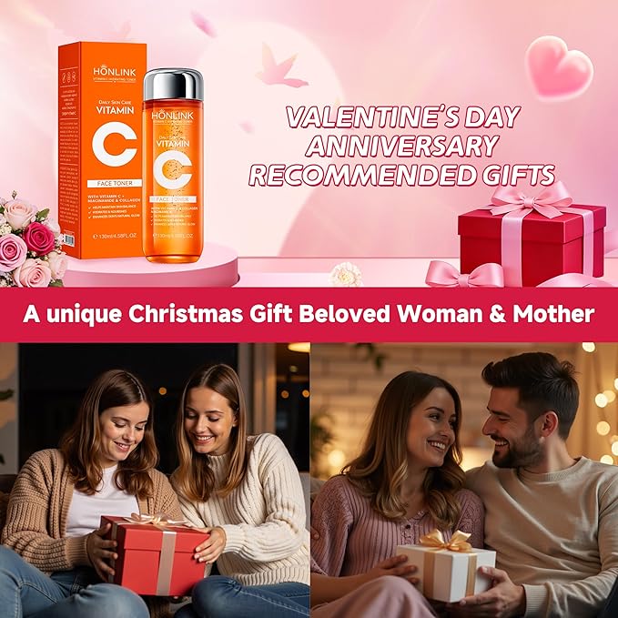 Vitamin C Face Toner 130ml, HONLINK 5X Vitamin C Complex with Niacinamide & Hyaluronic Acid, Hydrating & Balancing Toner for Daily Skincare, Valentine’s Day Gift for Her