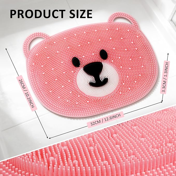 Foot Scrubber in Shower - Non-Slip Silicone Foot Scrubber for Shower, Exfoliating Massage Mat for Feet, Dead Skin & Callus Remover, Textured Bath Mat for Men Women (Pink, 12.6"x10.2")