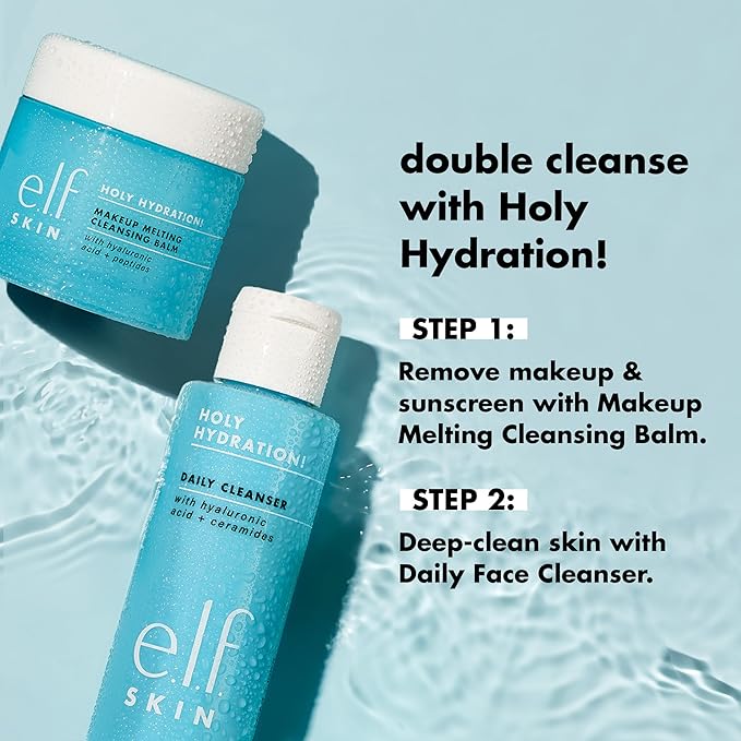e.l.f. SKIN Holy Hydration! Daily Cleanser Mini, Face Cleanser For Washing Away Excess Oil, Impurities & Makeup, Made With Hyaluronic Acid, Vegan & Cruelty-Free(Pack of 2)