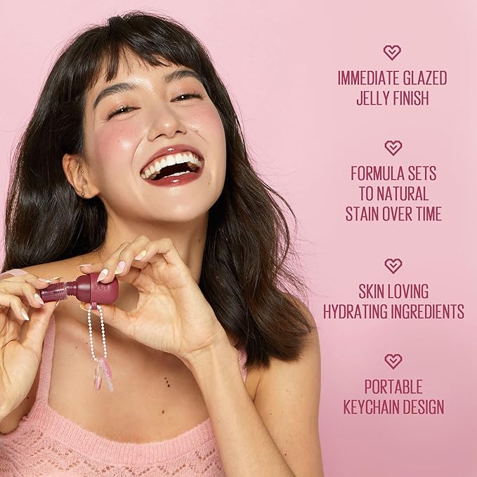 Kaja Lip & Blush - Jelly Charm 04 Fig Soda | with Keychain, Triple Berry Complex, Lemon Fruit Extract & Olive Squalane, Hydrating, Long Lasting Tint, Lightweight, Creamy Cream Tinted Type, 0.17 Oz