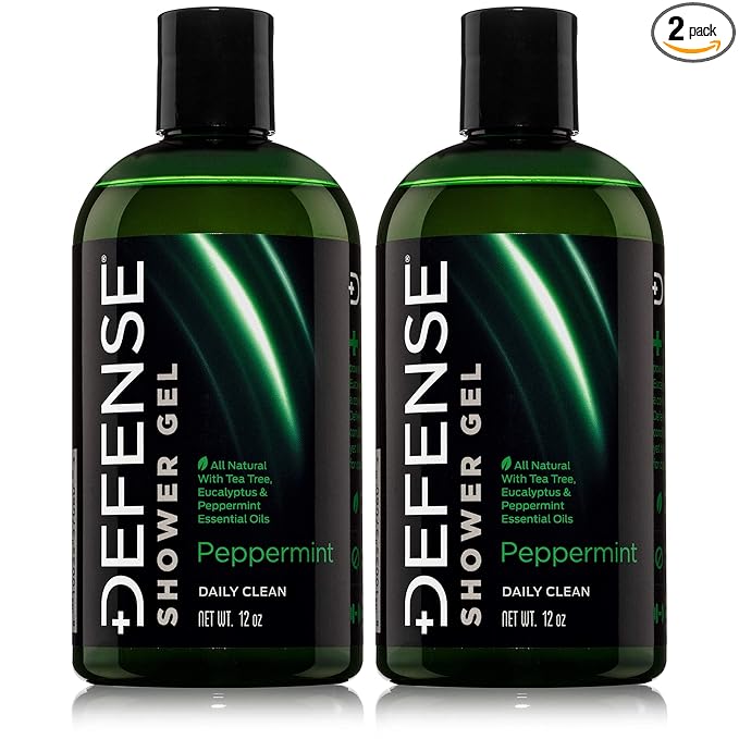 Defense Soap Peppermint Tea Tree Body Wash | All Natural Organic Shower Soap for Athletes | Odor Control & Skin Fungal Protection for Sports, Post Workout & Recovery - 12 oz (Pack of 2)